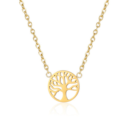 Simple Style Tree Titanium Steel Inlaid Gold Pendant Necklace 1 Piece