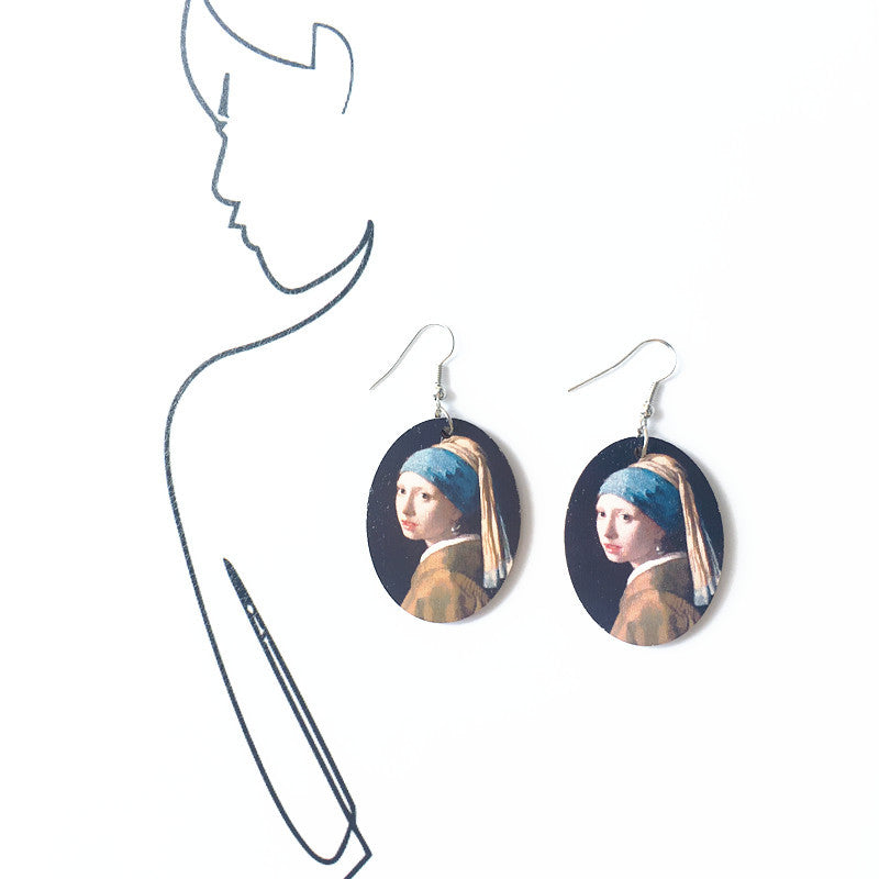 1 Pair Retro Oil Painting Wood Women's Drop Earrings