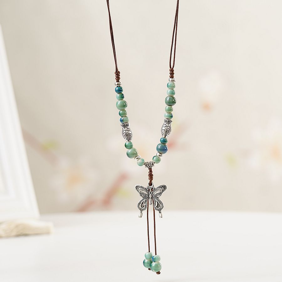 1 Piece Ethnic Style Tassel Butterfly Alloy Mixed Materials Knitting Women's Necklace