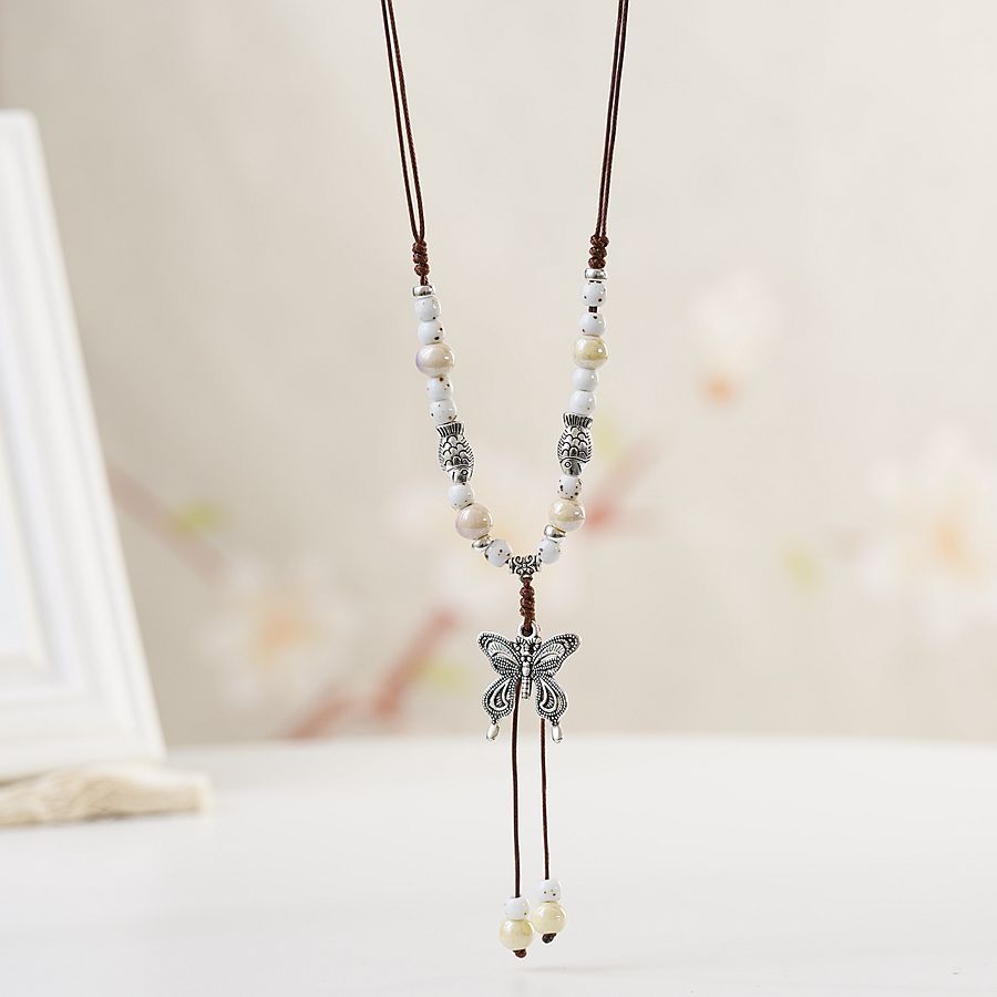 1 Piece Ethnic Style Tassel Butterfly Alloy Mixed Materials Knitting Women's Necklace