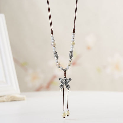 1 Piece Ethnic Style Tassel Butterfly Alloy Mixed Materials Knitting Women's Necklace