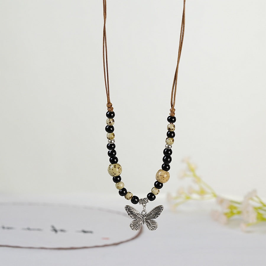 1 Piece Ethnic Style Tassel Butterfly Alloy Mixed Materials Knitting Women's Necklace