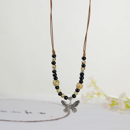 1 Piece Ethnic Style Tassel Butterfly Alloy Mixed Materials Knitting Women's Necklace