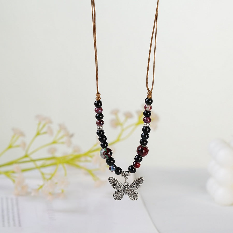 1 Piece Ethnic Style Tassel Butterfly Alloy Mixed Materials Knitting Women's Necklace