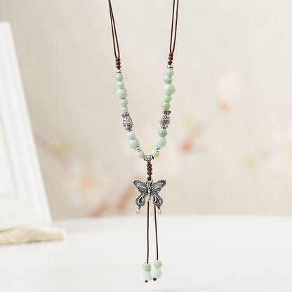 1 Piece Ethnic Style Tassel Butterfly Alloy Mixed Materials Knitting Women's Necklace