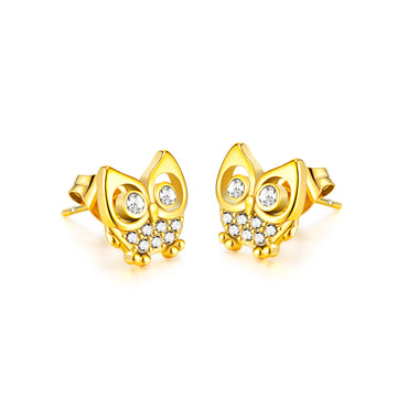 Fashion Owl Stainless Steel Inlay Zircon Ear Studs 1 Pair
