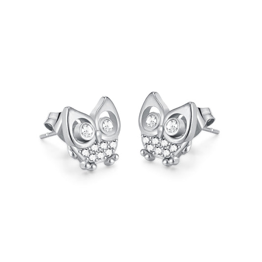 Fashion Owl Stainless Steel Inlay Zircon Ear Studs 1 Pair