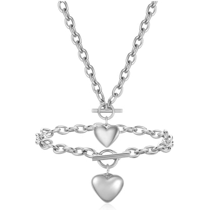 Wholesale Fashion Heart Shape Titanium Steel Plating Bracelets Necklace