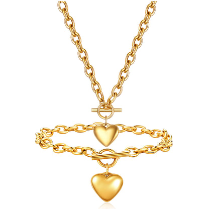 Wholesale Fashion Heart Shape Titanium Steel Plating Bracelets Necklace