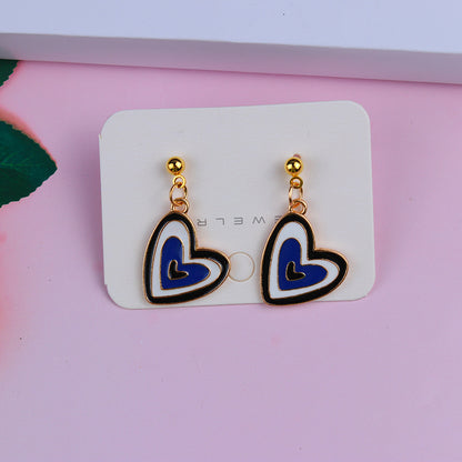 1 Pair Sweet Color Block Heart Shape Alloy Women's Earrings