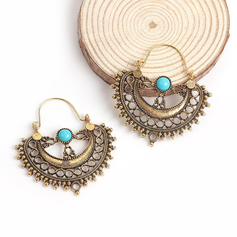 1 Pair Bohemian Water Droplets Tassel Alloy Inlay Turquoise Women's Drop Earrings