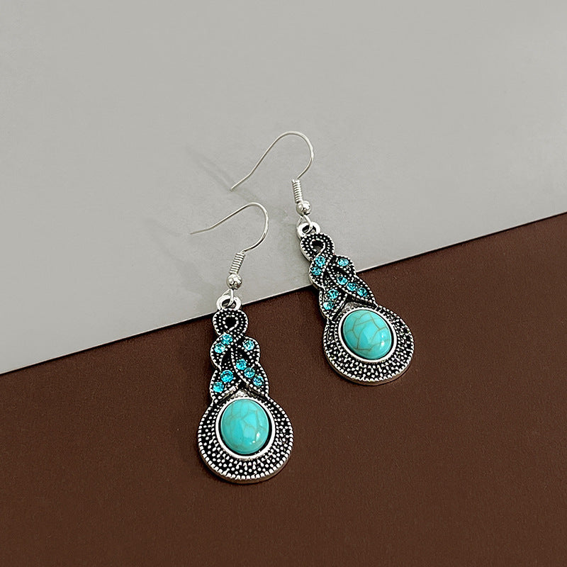 1 Pair Bohemian Water Droplets Tassel Alloy Inlay Turquoise Women's Drop Earrings