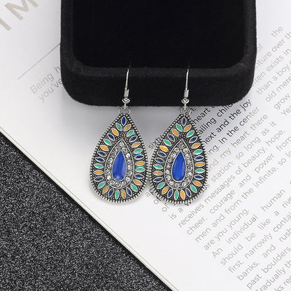 1 Pair Bohemian Water Droplets Tassel Alloy Inlay Turquoise Women's Drop Earrings