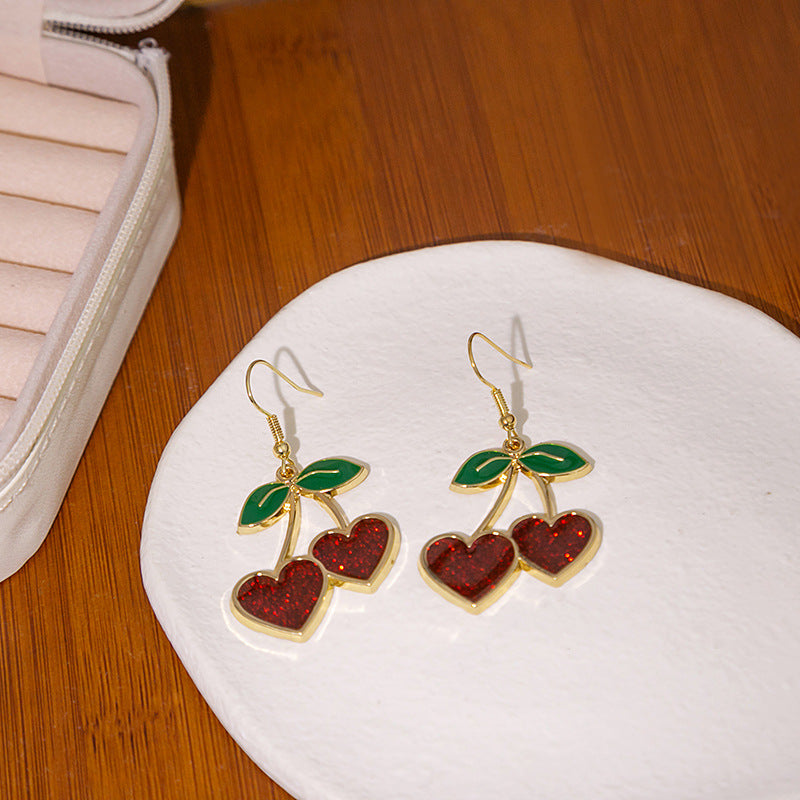 1 Pair Sweet Cherry Heart Shape Alloy Enamel Women's Earrings