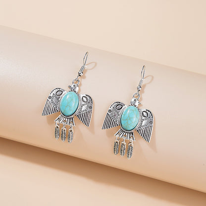 1 Pair Bohemian Water Droplets Tassel Alloy Inlay Turquoise Women's Drop Earrings