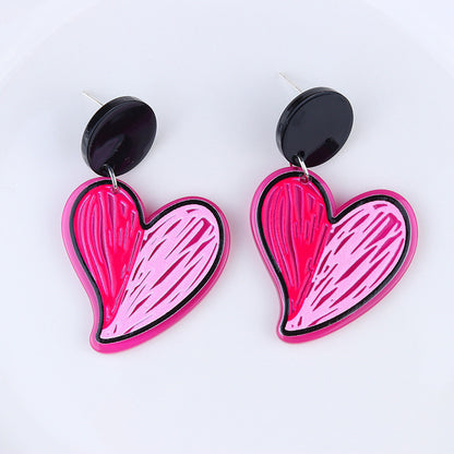 1 Pair Retro Heart Shape Flower Arylic Patchwork Valentine's Day Women's Chandelier Earrings