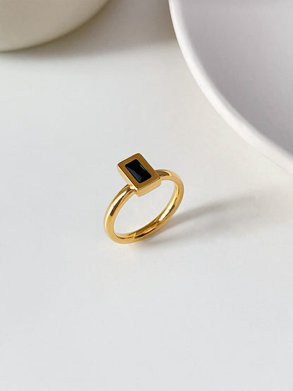 Retro Square Stainless Steel Inlay Zircon Rings