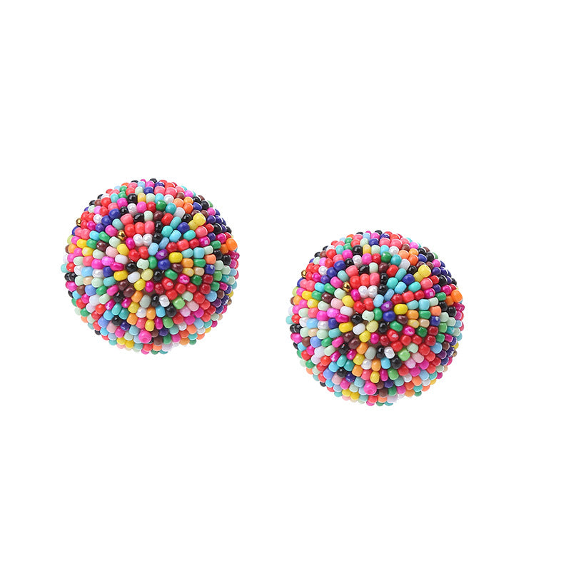 1 Pair Bohemian Ball Seed Bead Women's Ear Studs