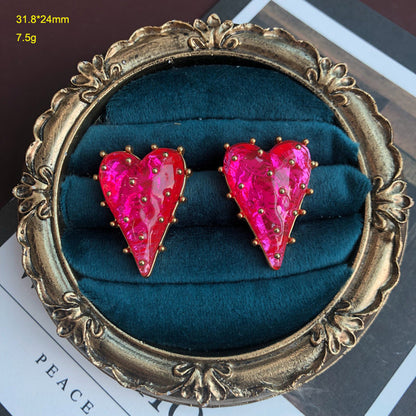 1 Pair Retro Heart Shape Alloy Plating Resin Women's Earrings