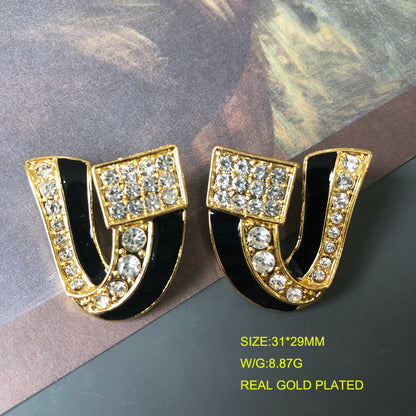 1 Pair Retro Geometric Alloy Plating Rhinestones Women's Earrings