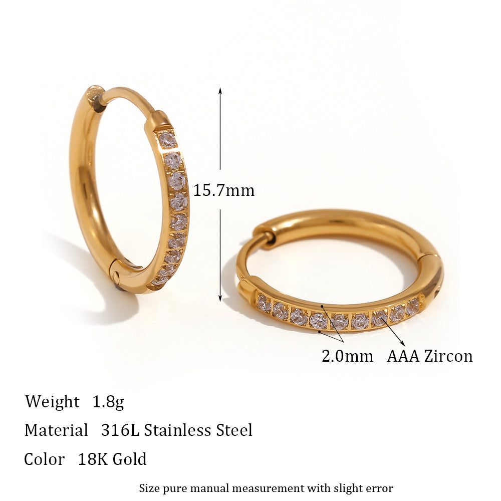 1 Pair Fashion Round Plating Stainless Steel Zircon 18k Gold Plated Earrings