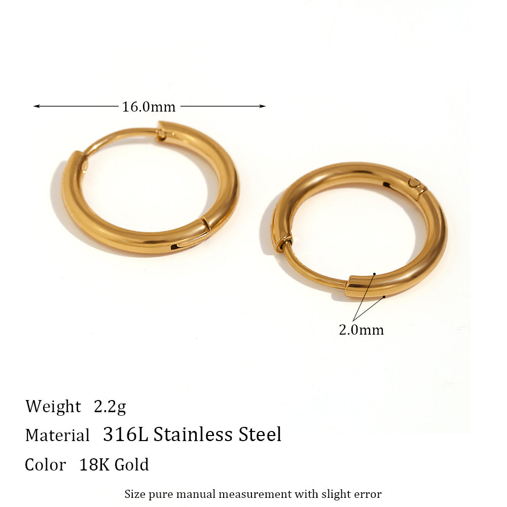 1 Pair Classic Style Round Plating Stainless Steel 18k Gold Plated Earrings