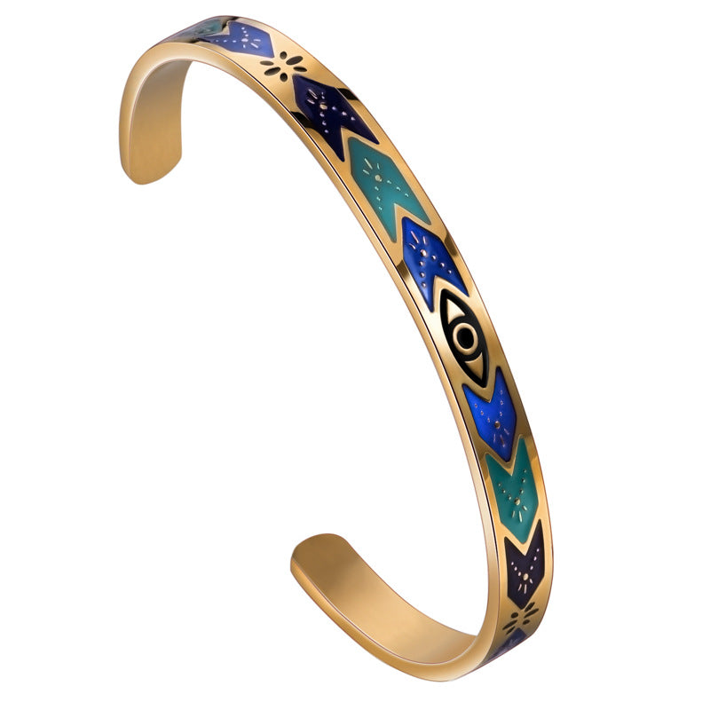 Simple Style Color Block Titanium Steel Enamel Bangle