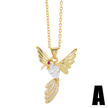 Simple Style Bird Copper Plating Zircon Pendant Necklace 1 Piece