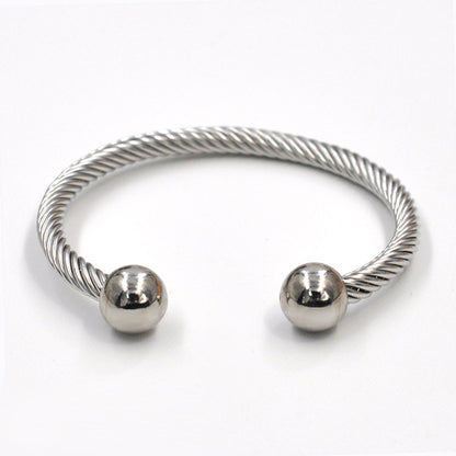 Hip-hop Retro Solid Color Stainless Steel Inlay Zircon Bangle