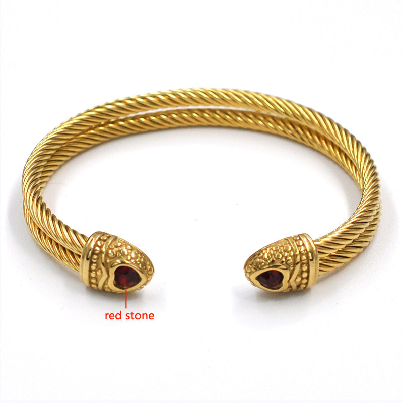 Hip-hop Retro Solid Color Stainless Steel Inlay Zircon Bangle