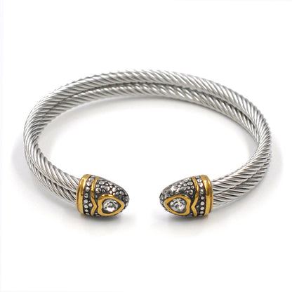 Hip-hop Retro Solid Color Stainless Steel Inlay Zircon Bangle