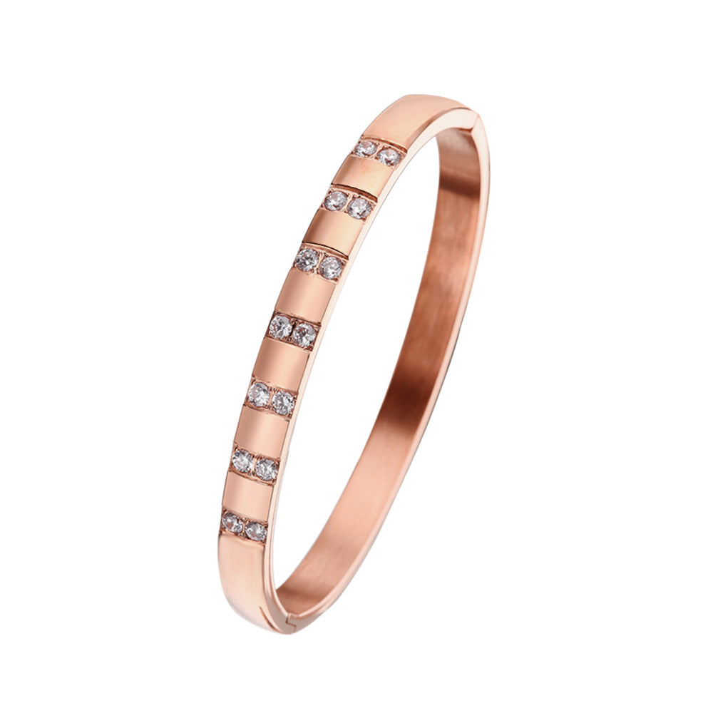 Simple Style Geometric Titanium Steel Inlay Zircon Bangle 1 Piece