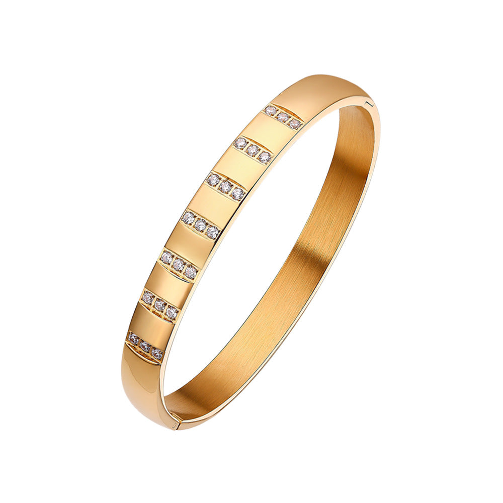 Simple Style Geometric Titanium Steel Inlay Zircon Bangle 1 Piece