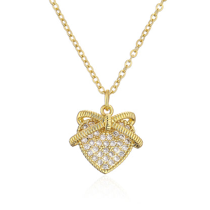 Fashion Heart Shape Copper Plating Zircon Pendant Necklace