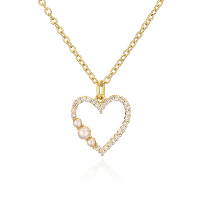 Fashion Heart Shape Copper Plating Zircon Pendant Necklace