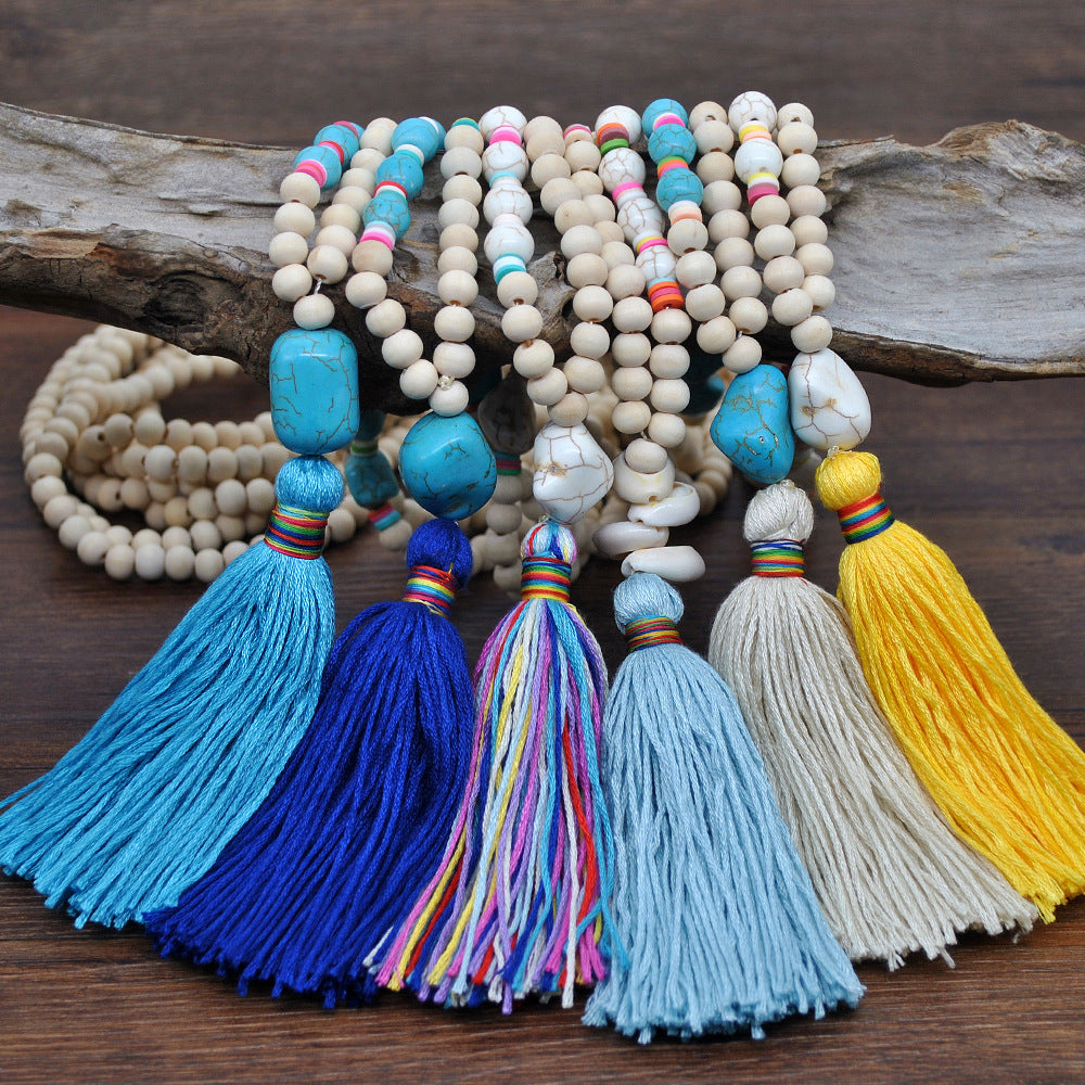 1 Piece Fashion Tassel Wood Turquoise Soft Clay Beaded Women's Pendant Necklace