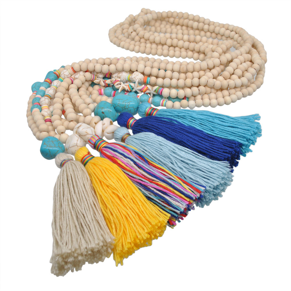 1 Piece Fashion Tassel Wood Turquoise Soft Clay Beaded Women's Pendant Necklace