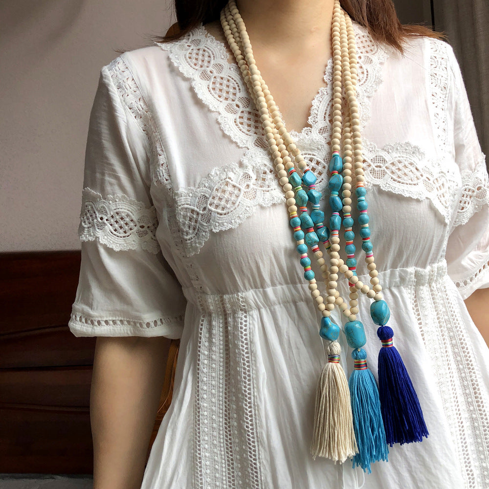 1 Piece Fashion Tassel Wood Turquoise Soft Clay Beaded Women's Pendant Necklace