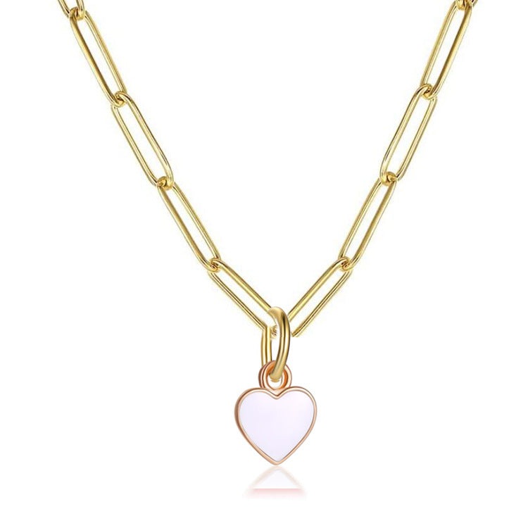 Fashion Heart Shape Stainless Steel Enamel Pendant Necklace 1 Piece