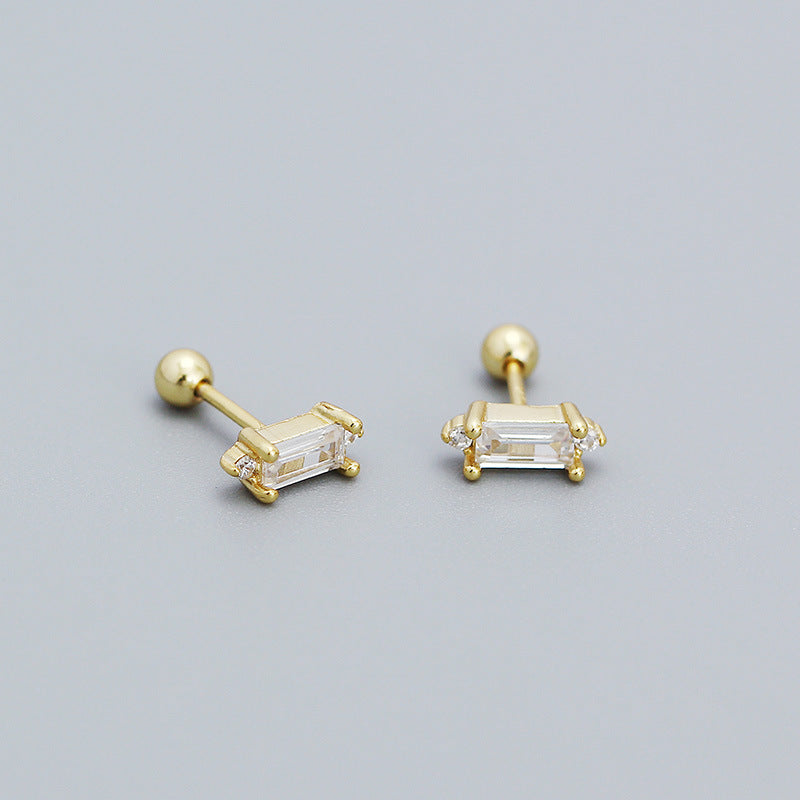 Fashion Square Sterling Silver Plating Inlay Zircon Ear Studs 1 Pair