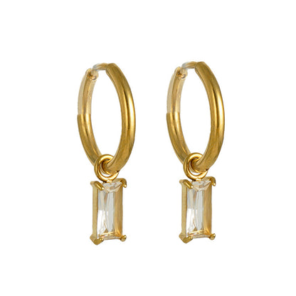 1 Pair Retro Rectangle Inlaid Zircon Stainless Steel 18k Gold Plated Drop Earrings