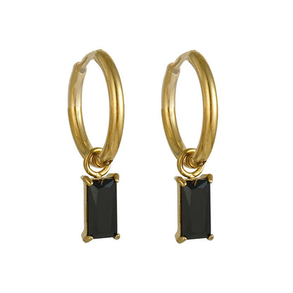 1 Pair Retro Rectangle Inlaid Zircon Stainless Steel 18k Gold Plated Drop Earrings