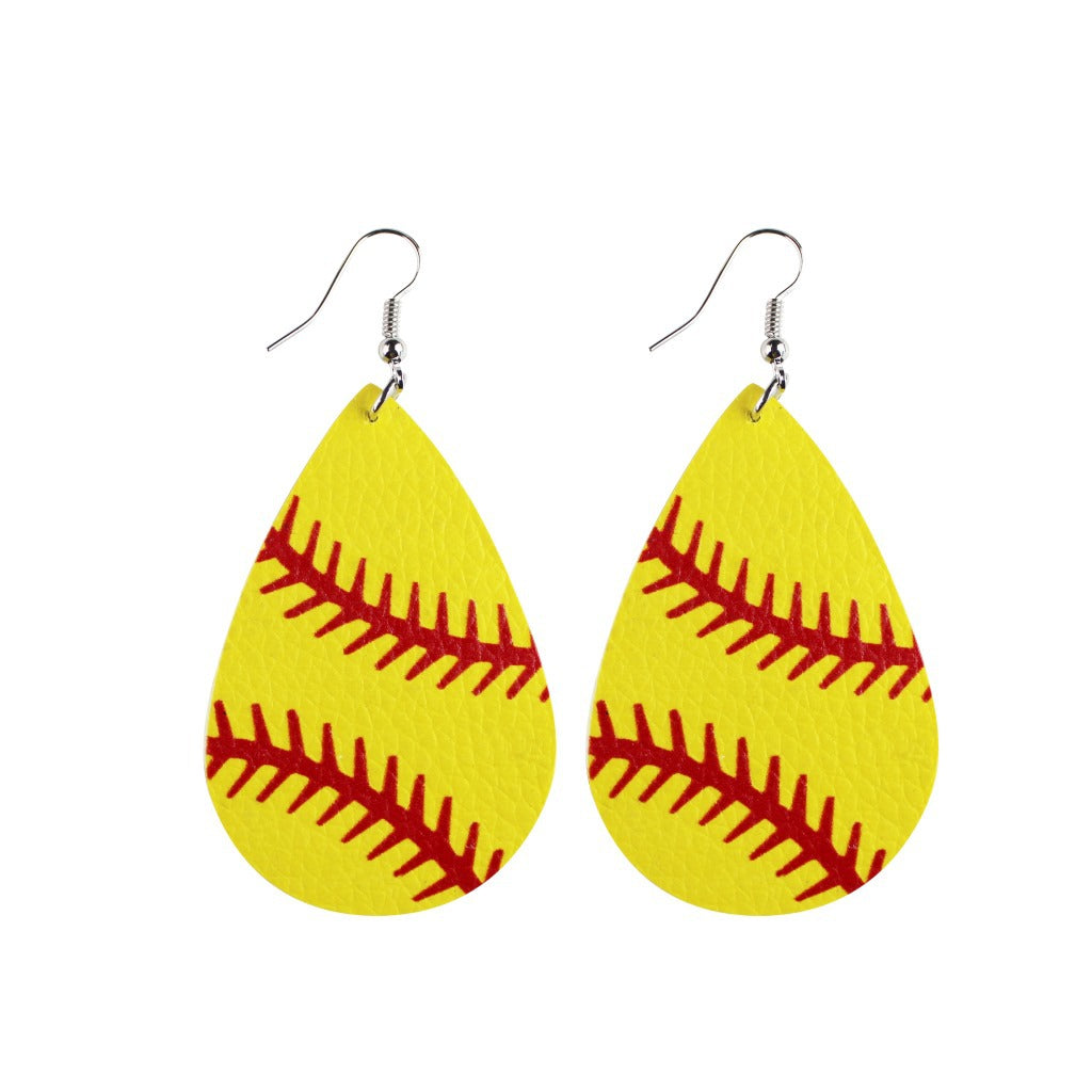 1 Pair Sports Ball Basketball Football Pu Leather Printing Women's Drop Earrings