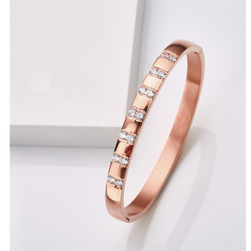 Simple Style Geometric Titanium Steel Inlay Zircon Bangle 1 Piece