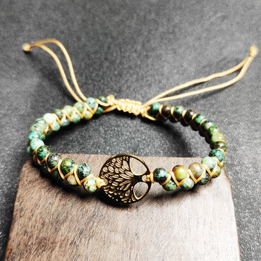Ethnic Style Geometric Leaf Turquoise Jade Line Titanium Steel Bracelets 1 Piece