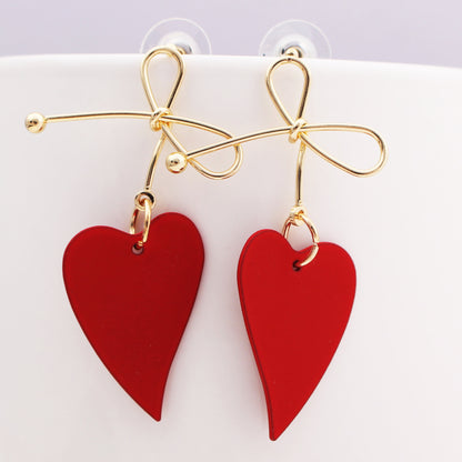 1 Pair Fashion Heart Shape Bow Knot Alloy Plating Women's Drop Earrings