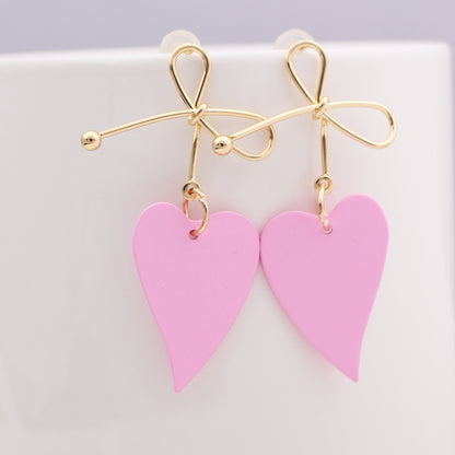 1 Pair Fashion Heart Shape Bow Knot Alloy Plating Women's Drop Earrings