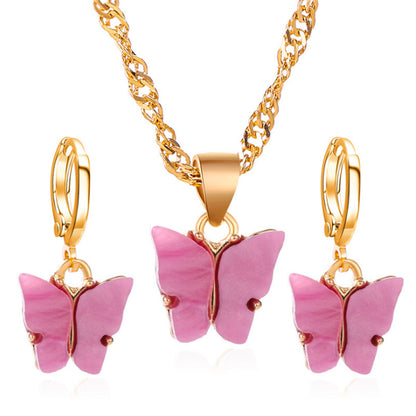 1 Set Simple Style Butterfly Arylic Alloy Plating Women's Earrings Necklace