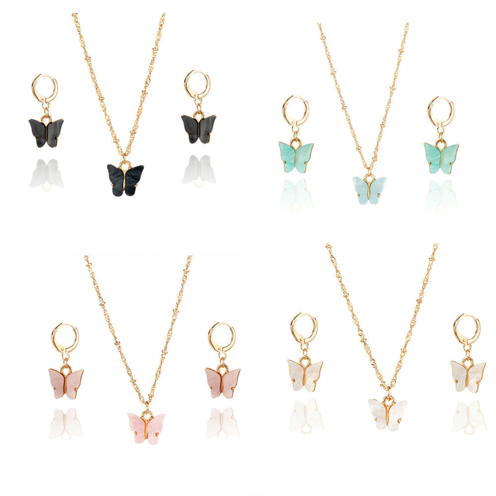 1 Set Simple Style Butterfly Arylic Alloy Plating Women's Earrings Necklace