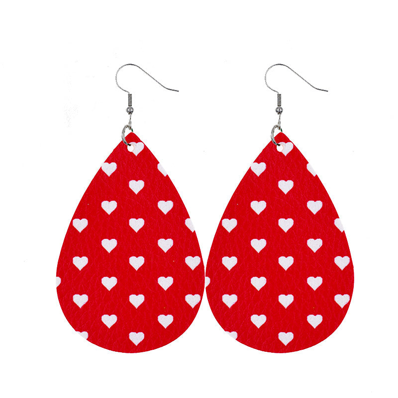 1 Pair Elegant Lady Water Droplets Heart Shape Pu Leather Drop Earrings